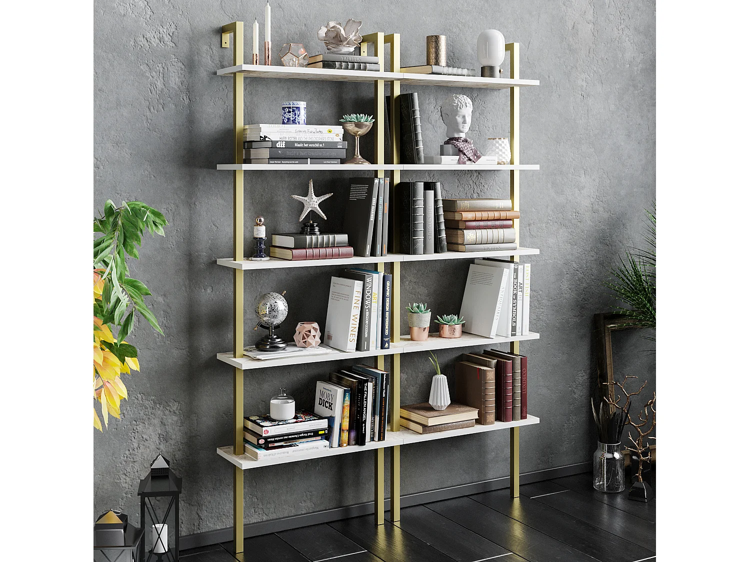 Decorotika Piante 5-tier Bookcase Display Stand - 60 cm W x  22 cm D x 174 cm H (Wall Mountable)