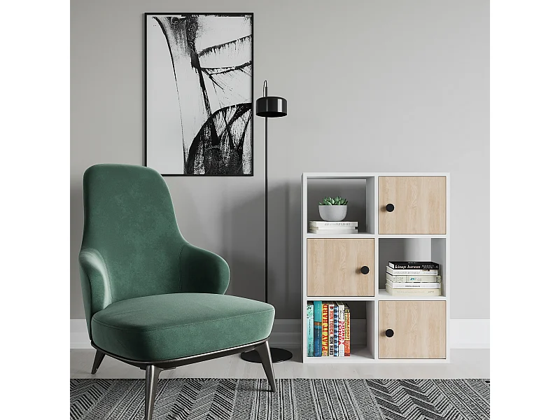 Bibliothèque Tilton 94 cm Armoires et Etagères ouvertes (Blanc et Chêne)