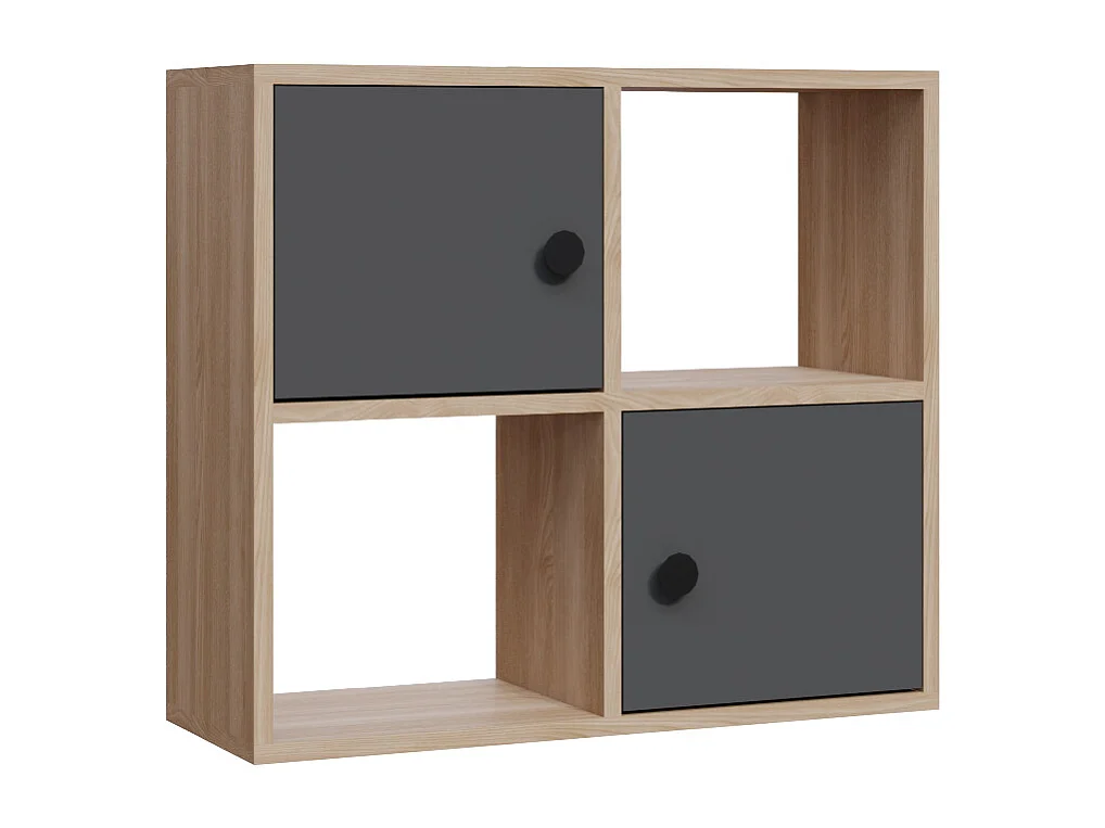 Bibliothèque Tuttle minimaliste avec deux étageres et deux armoires 63 cm H  (Chêne et Anthracite)