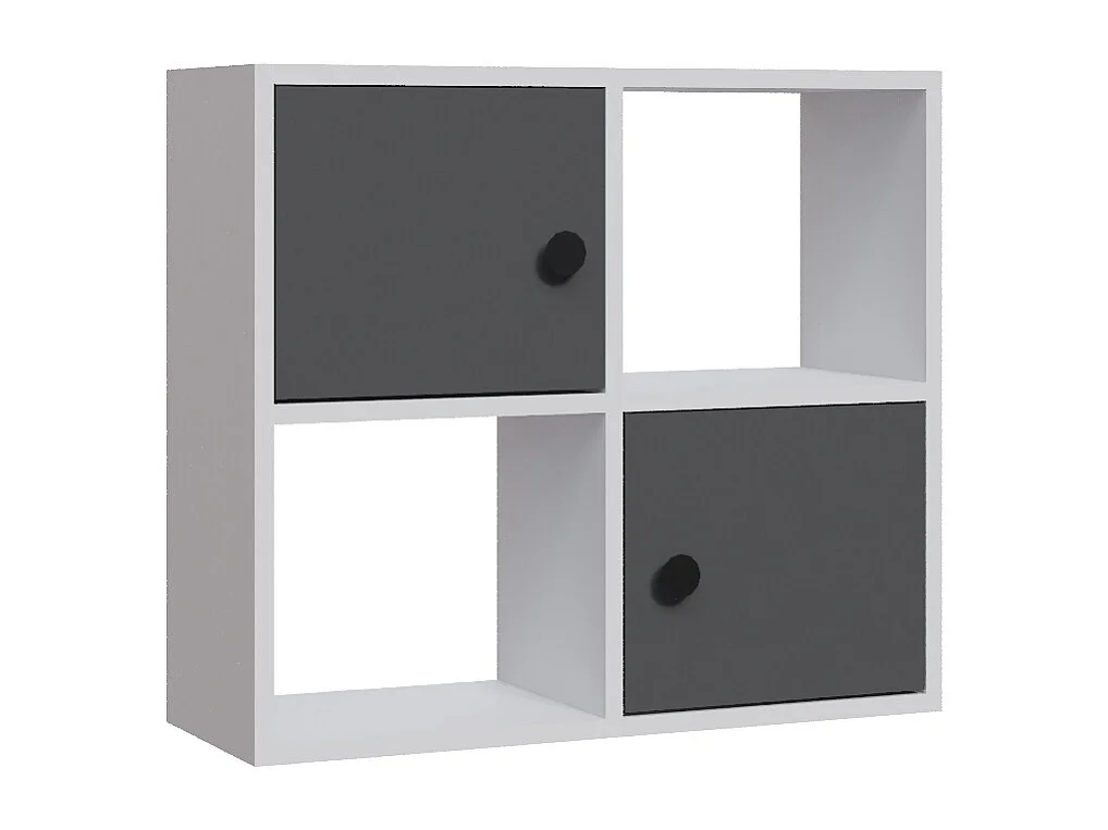 Bibliothèque Tuttle minimaliste avec deux étageres et deux armoires 63 cm H  (Blanc et anthracite)