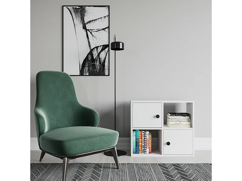 Bibliothèque Tuttle minimaliste avec deux étageres et deux armoires 63 cm H  (Blanc)