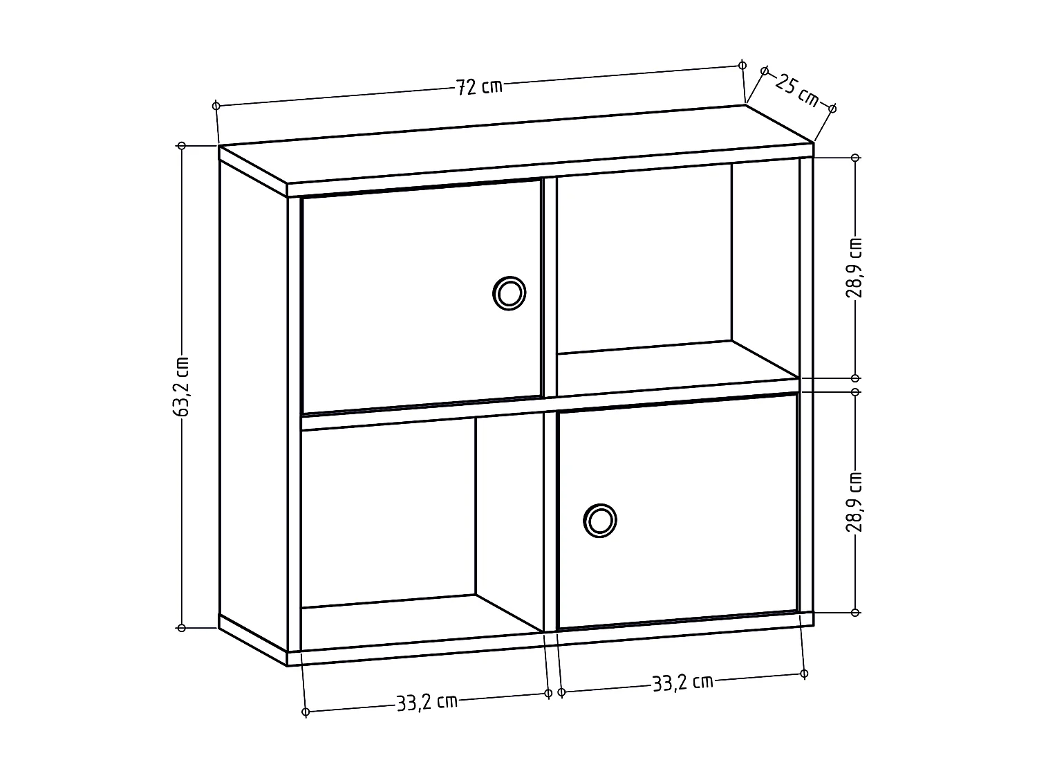 Bibliothèque Tuttle minimaliste avec deux étageres et deux armoires 63 cm H  (Blanc)