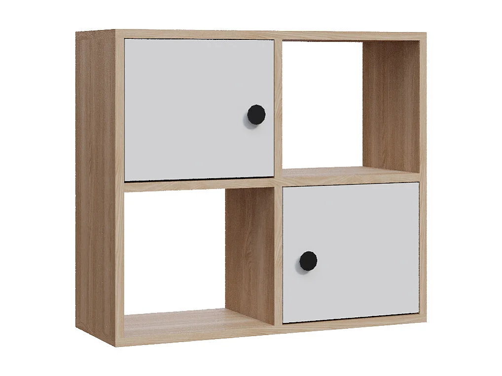 Bibliothèque Tuttle minimaliste avec deux étageres et deux armoires 63 cm H  (Chêne et Blanc)