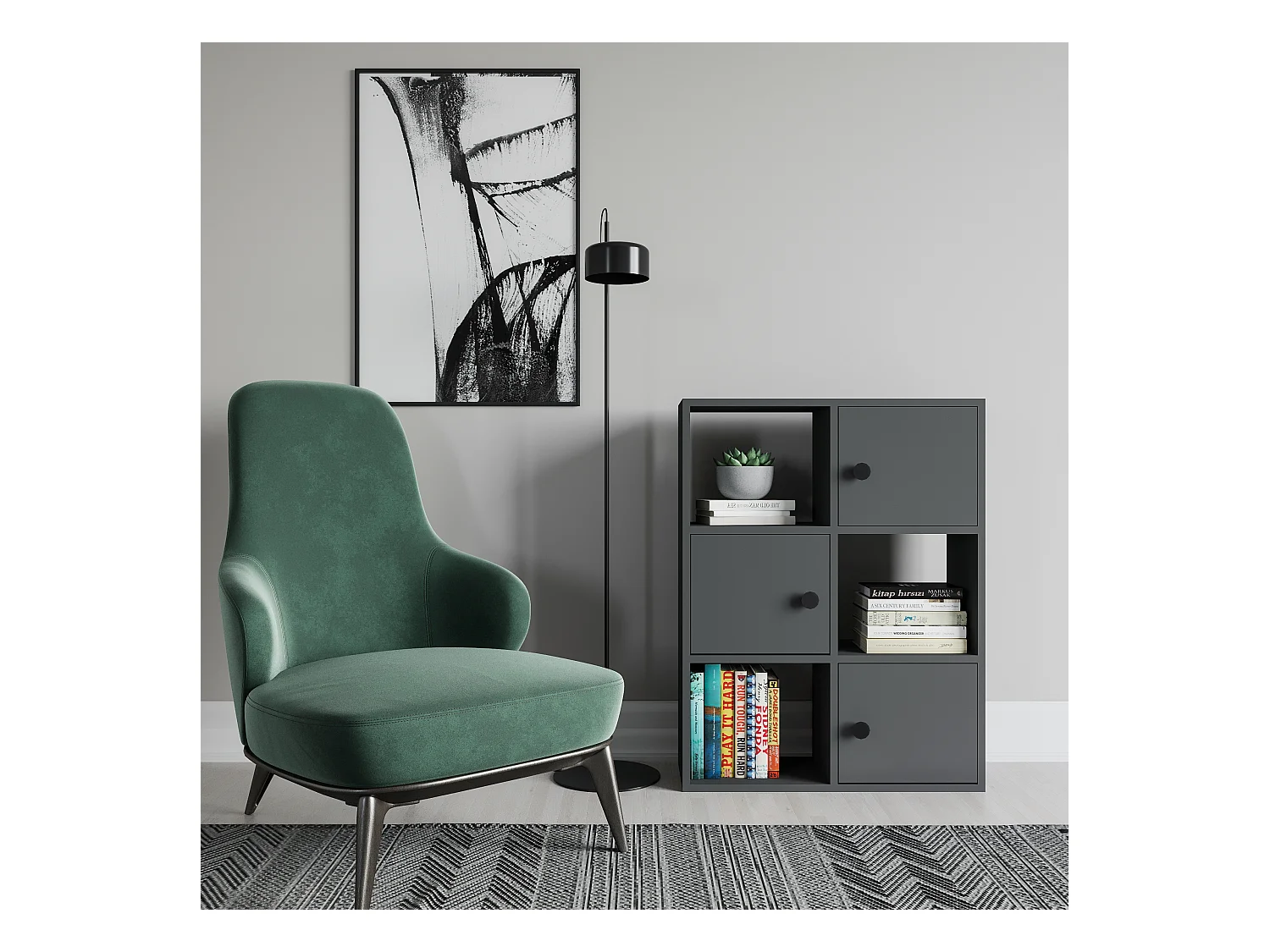 Bibliothèque Tilton 94 cm Armoires et Etagères ouvertes (Anthracite)