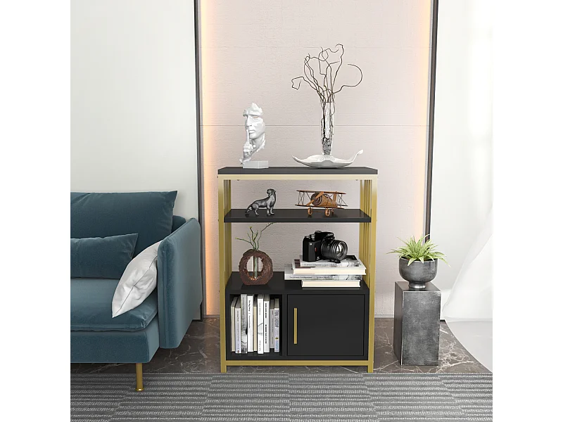 Bibliothèque Letos avec le cadre en métal et armoire, design stylistique (Anthracite et Doré)