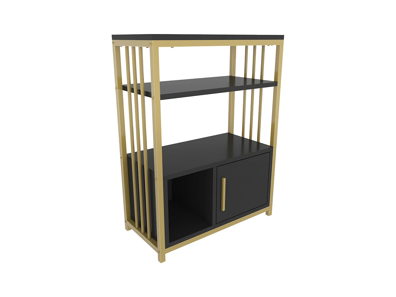 Bibliothèque Letos avec le cadre en métal et armoire, design stylistique (Anthracite et Doré)