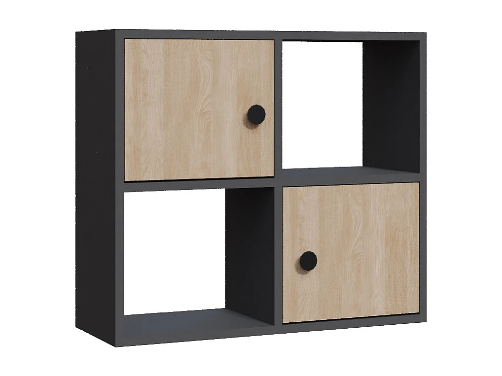 Bibliothèque Tuttle minimaliste avec deux étageres et deux armoires 63 cm H  (Anthracite et chêne)