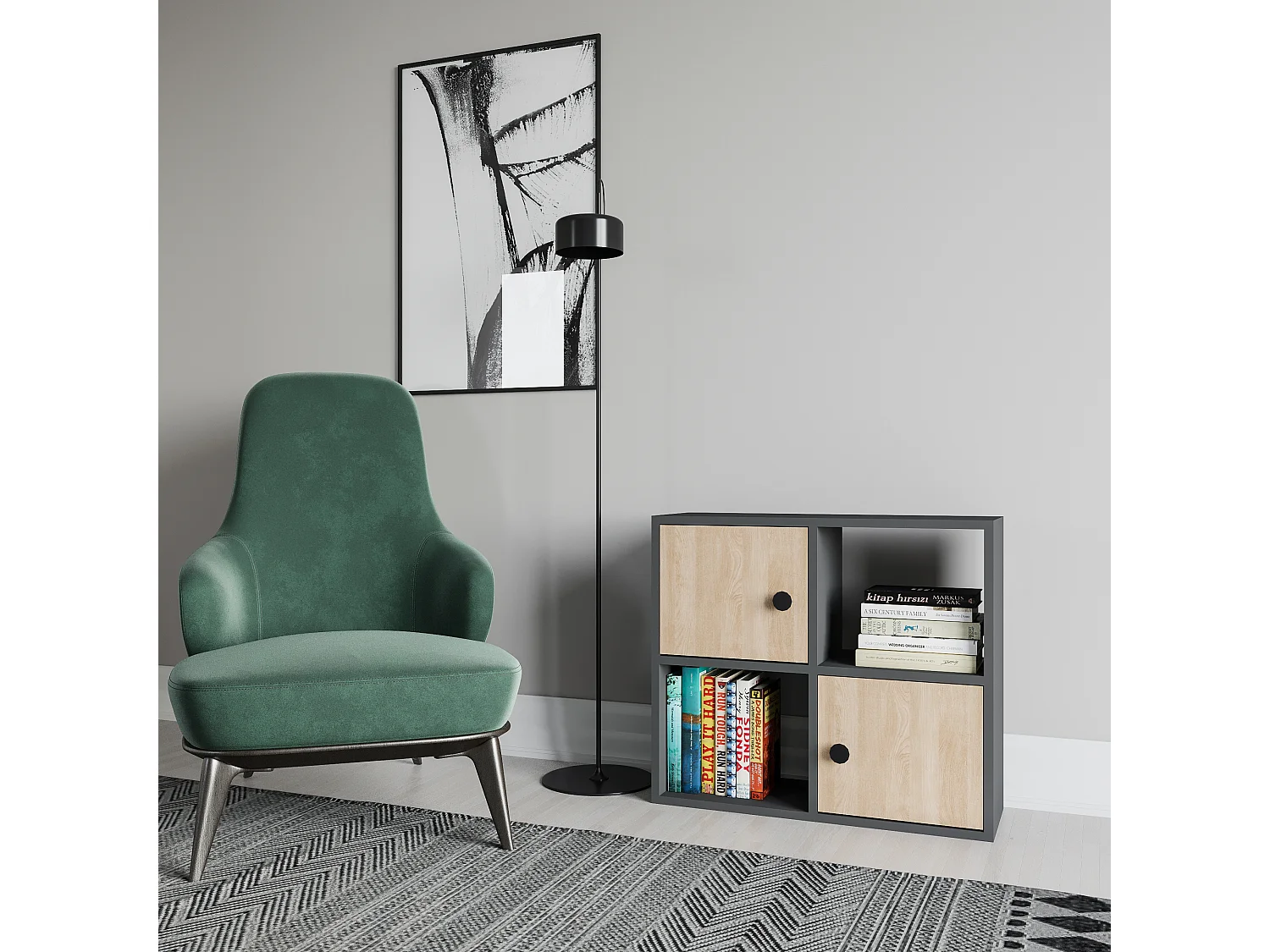 Decorotika Tuttle 2-tier and 2 Cabinets Bookcase