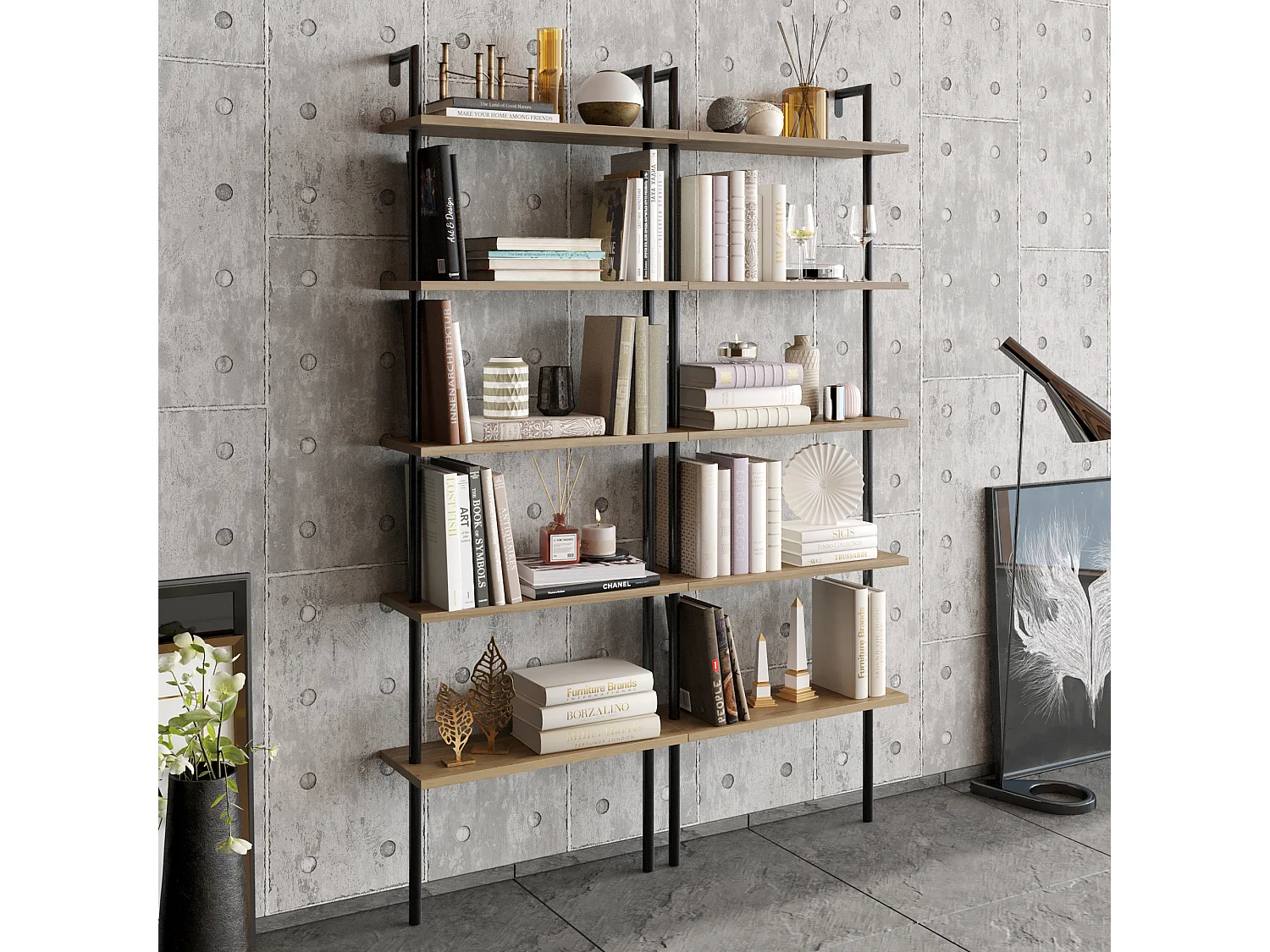 Bibliothèque murale Paula 5 Étagères decorative et durable (Noir et Oud)