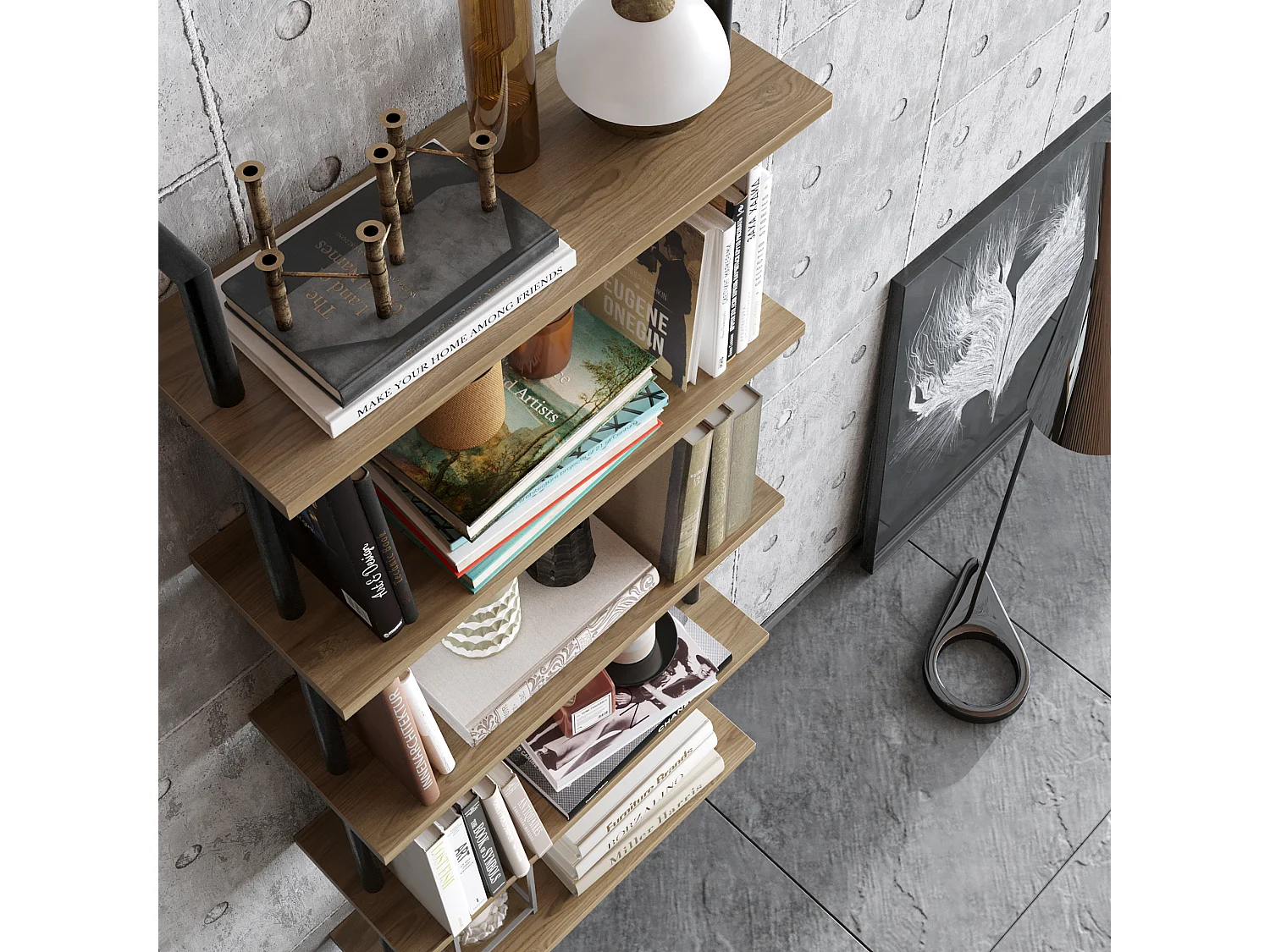 Bibliothèque murale Paula 5 Étagères decorative et durable (Noir et Oud)