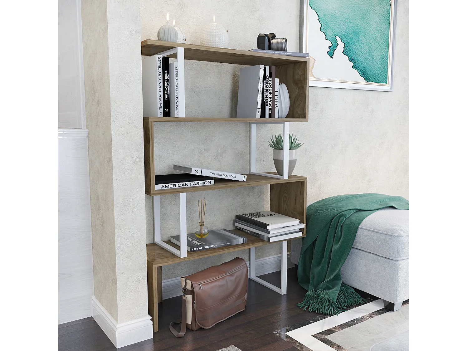 Decorotika Adriana Bookcase with Metal Frame -  90 cm W x 120 cm H x 30 cm D