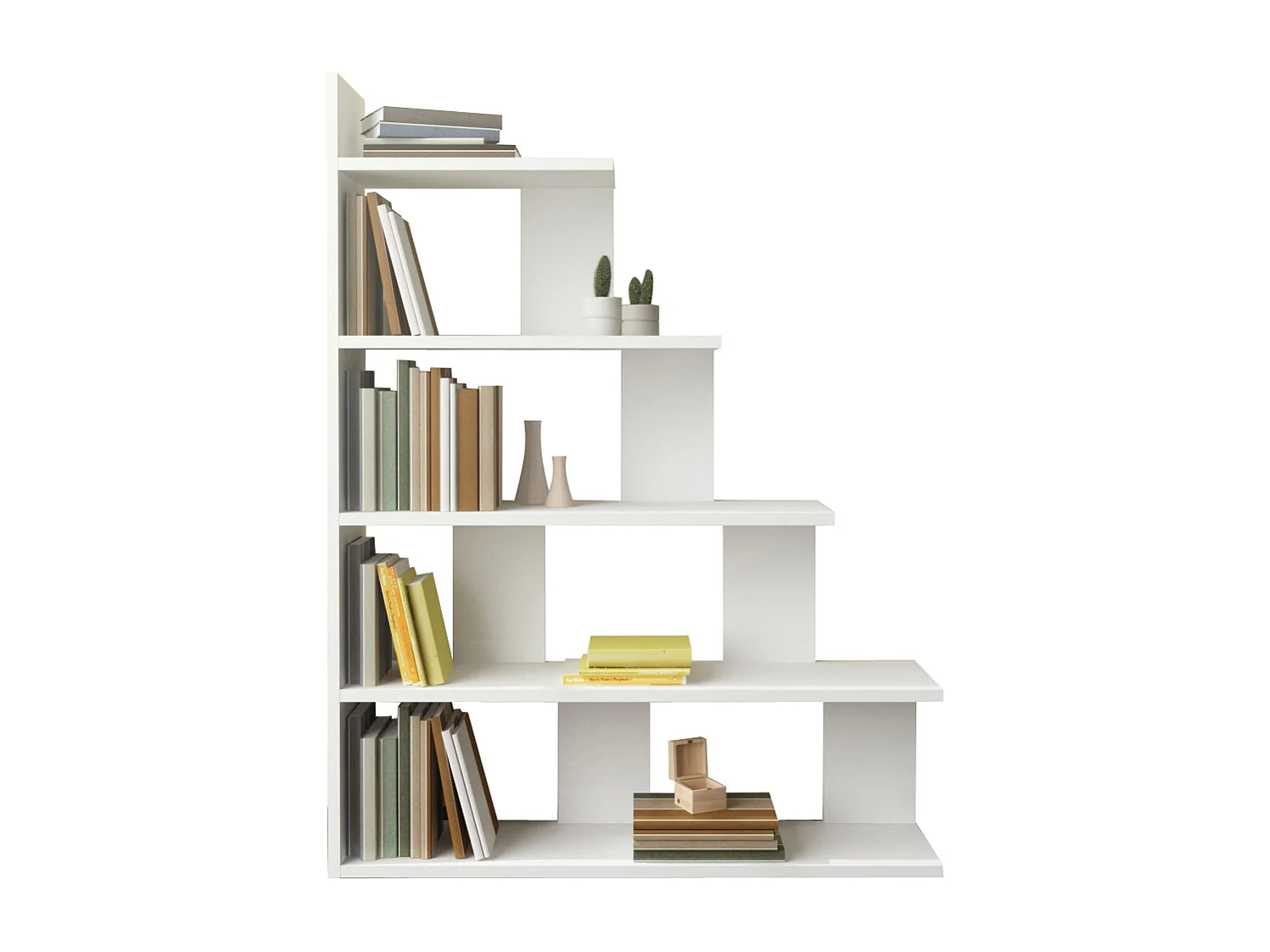 Bibliothèque échelle 120 cm et 5 étagères, design reversible (Blanc)
