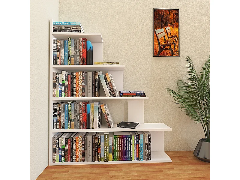 Bibliothèque échelle 120 cm et 5 étagères, design reversible (Blanc)