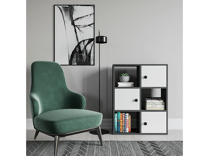 Bibliothèque Tilton 94 cm Armoires et Etagères ouvertes (Anthracite et Blanc)