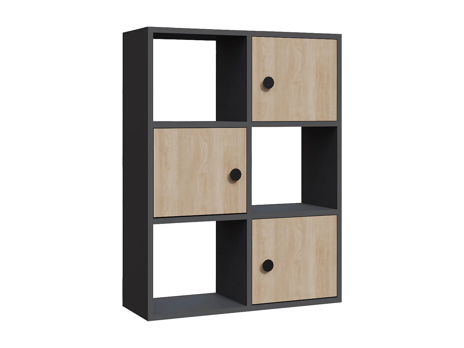 Bibliothèque Tilton 94 cm Armoires et Etagères ouvertes (Anthracite et Chêne)