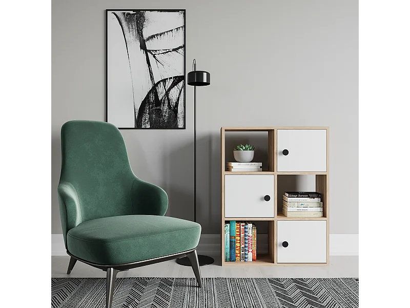 Bibliothèque Tilton 94 cm Armoires et Etagères ouvertes (Chêne et Blanc)