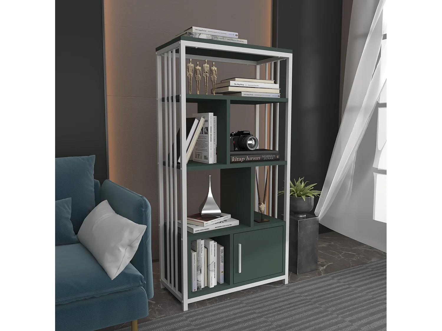 Bibliothèque en métal Valero avec placard (Vert et Blanc)