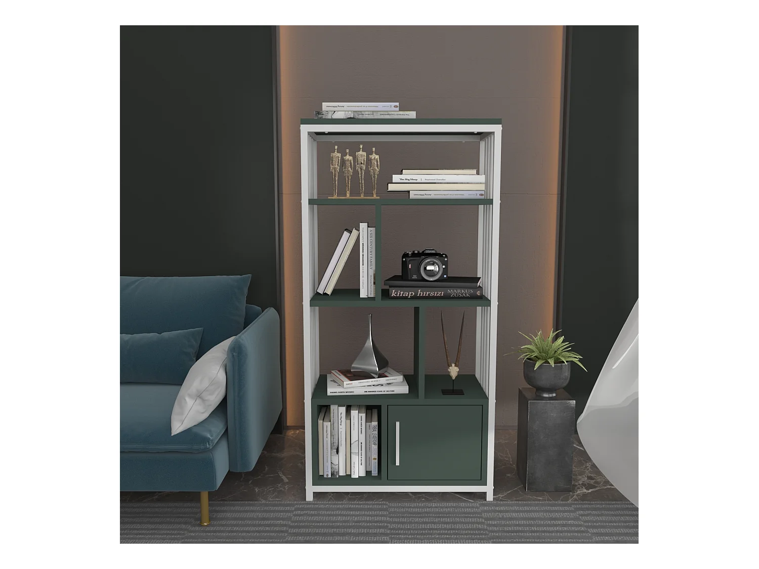 Bibliothèque en métal Valero avec placard (Vert et Blanc)
