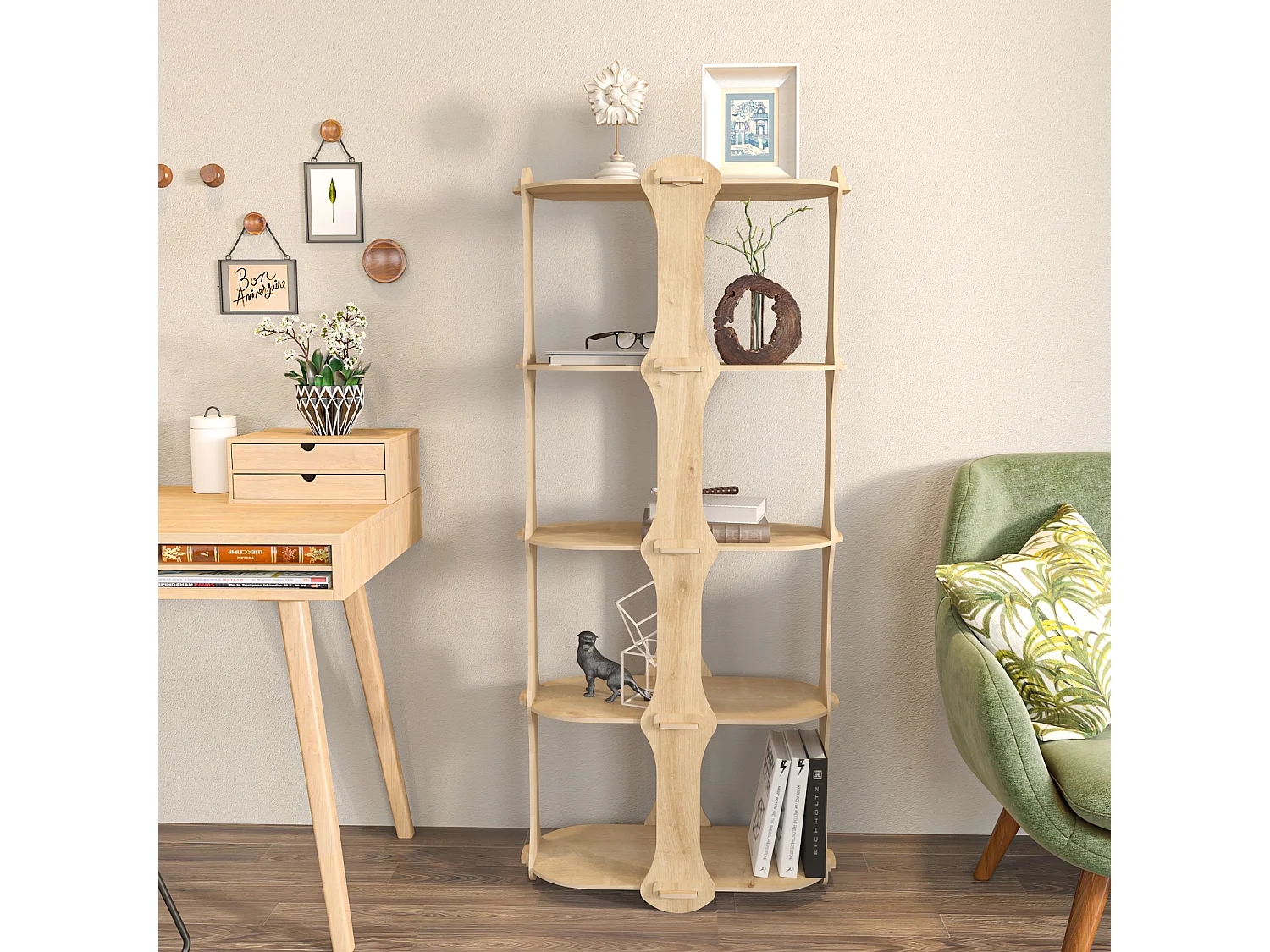 Decorotika Ayzi Bookcase MDF 4-tier Handmade - 62 cm W x 138 cm H x 33 cm D