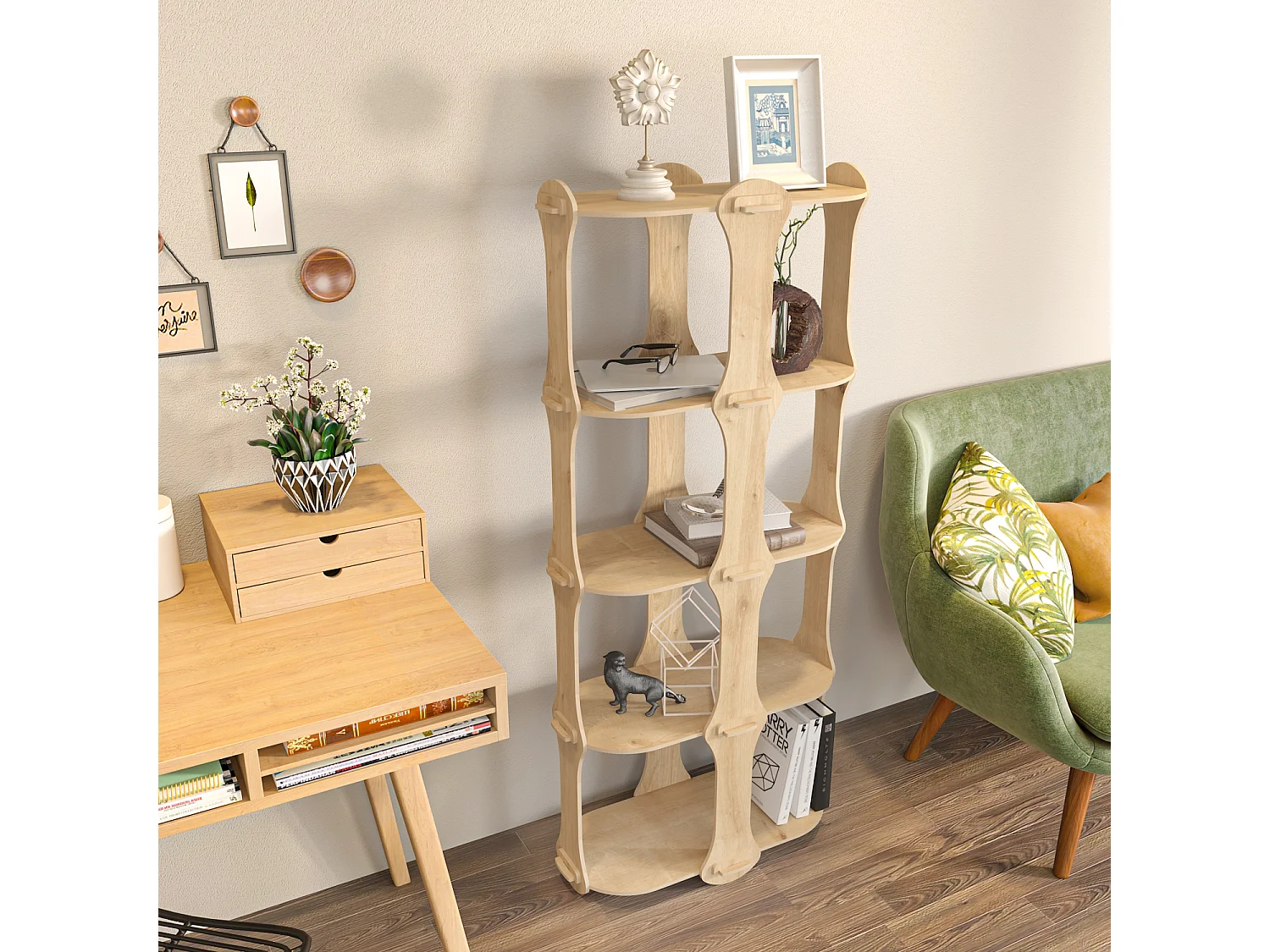 Decorotika Ayzi Bookcase MDF 4-tier Handmade - 62 cm W x 138 cm H x 33 cm D