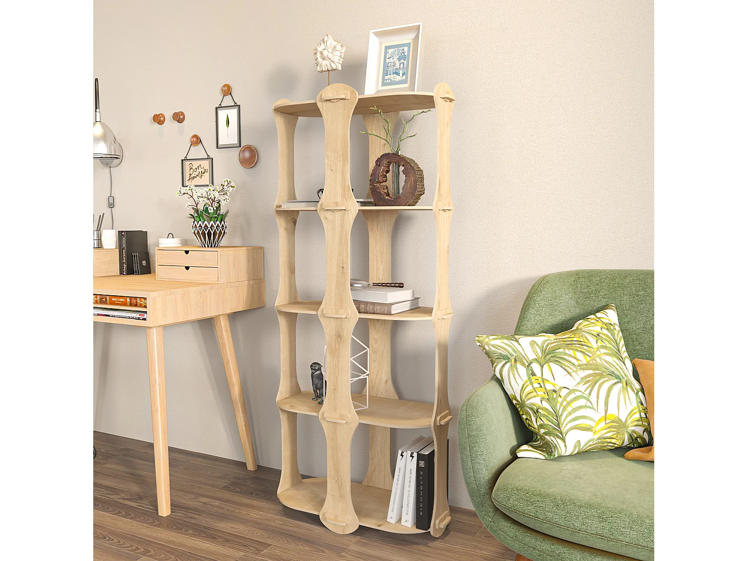 Decorotika Ayzi Bookcase MDF 4-tier Handmade - 62 cm W x 138 cm H x 33 cm D