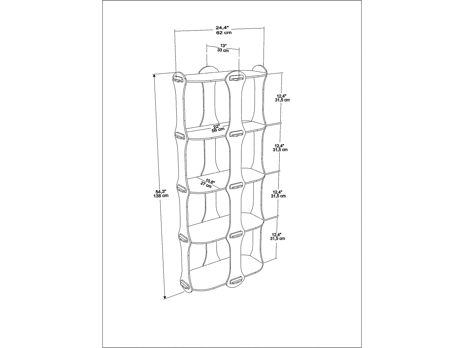 Decorotika Ayzi Bookcase MDF 4-tier Handmade - 62 cm W x 138 cm H x 33 cm D