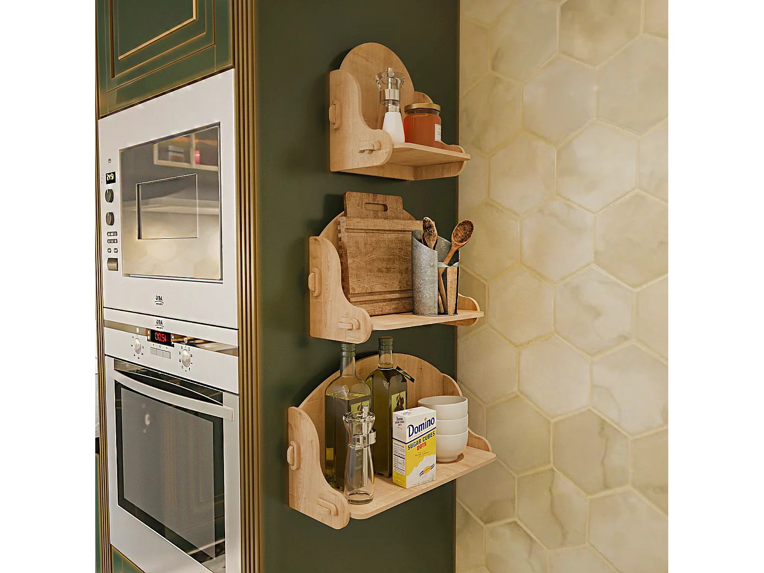 Set des étagères murales 3 pièces Silya MDF, fait à main, sans vis