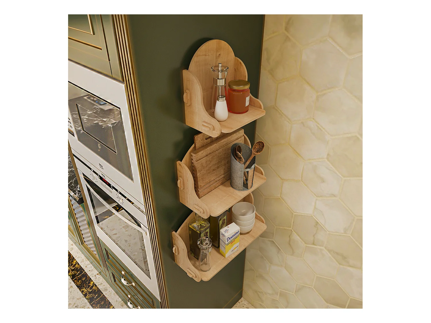 Set des étagères murales 3 pièces Silya MDF, fait à main, sans vis