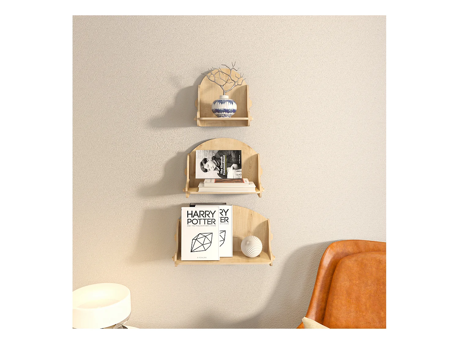 Set des étagères murales 3 pièces Silya MDF, fait à main, sans vis