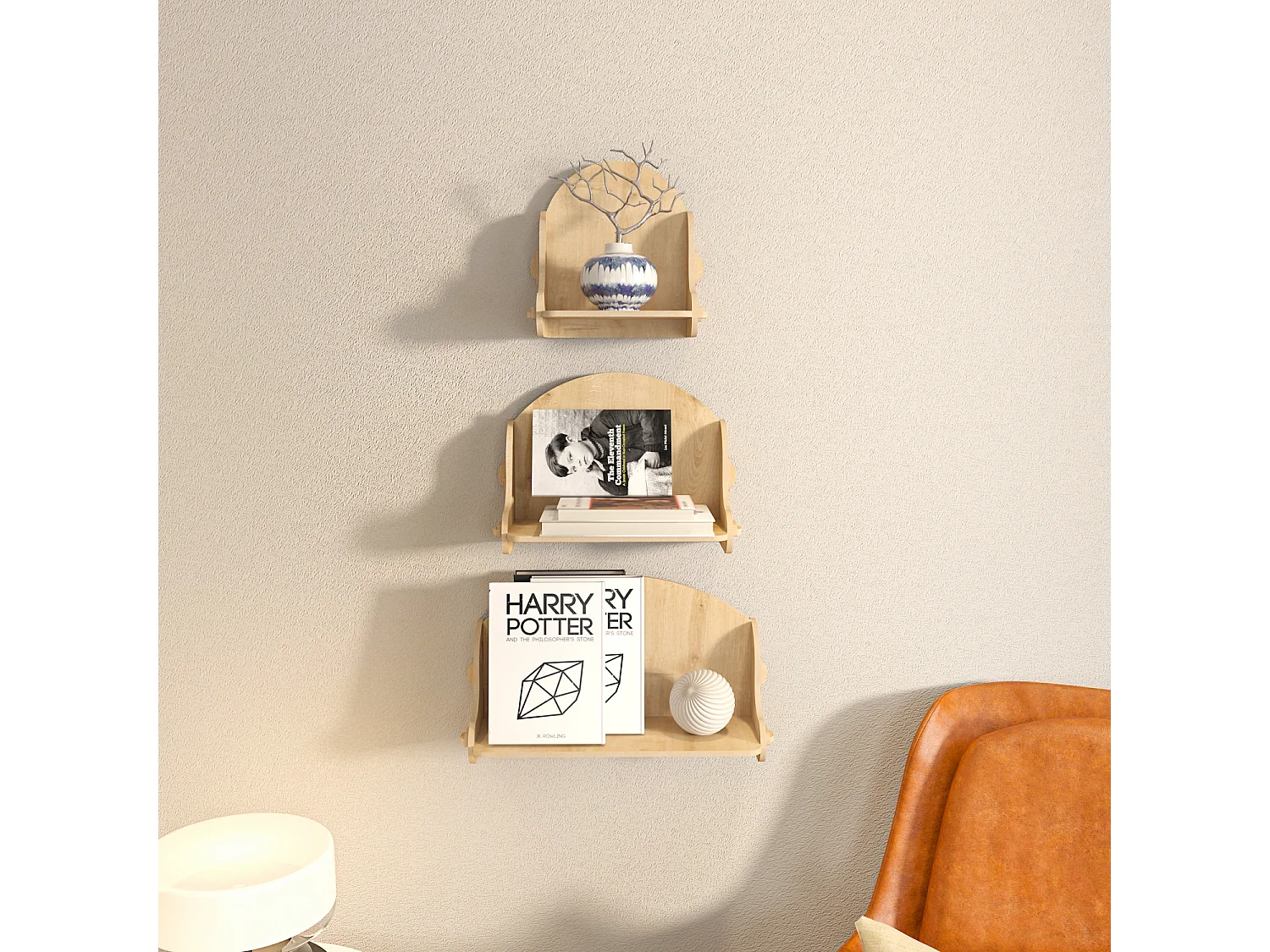 Set des étagères murales 3 pièces Silya MDF, fait à main, sans vis