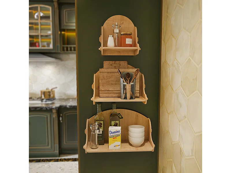 Set des étagères murales 3 pièces Silya MDF, fait à main, sans vis