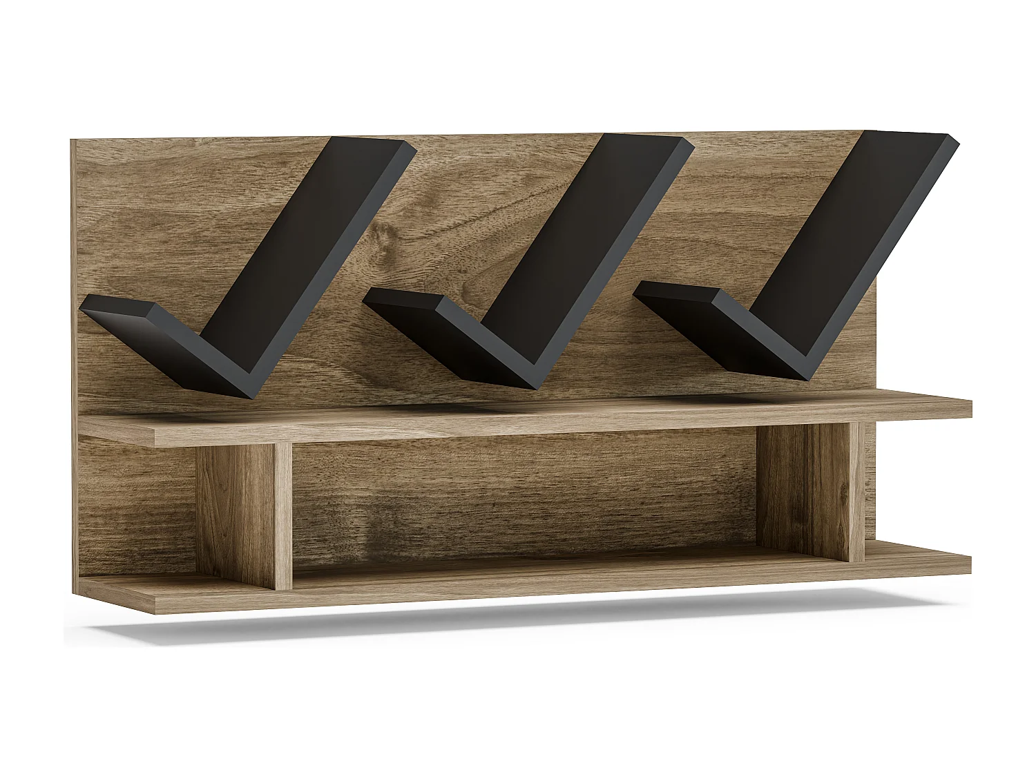 Etagère murale Larissa 90 cm design géometrique (Noyer et Anthracite)