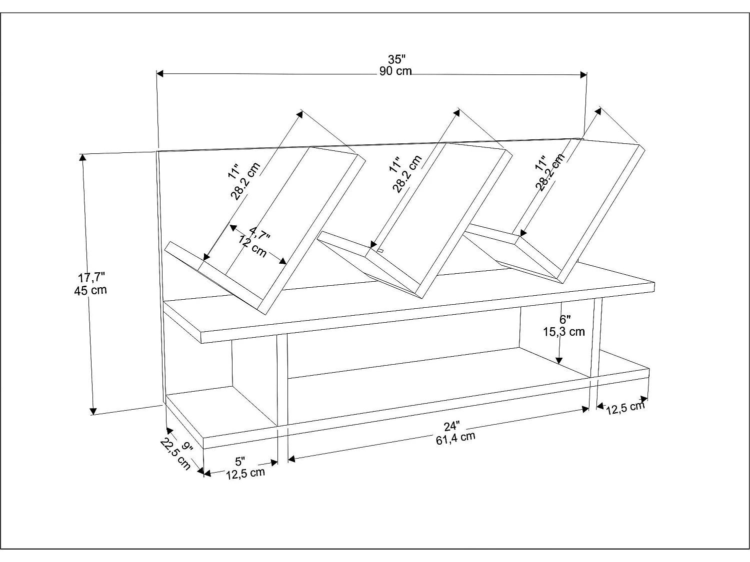 Etagère murale Larissa 90 cm design géometrique (Noyer et Blanc)