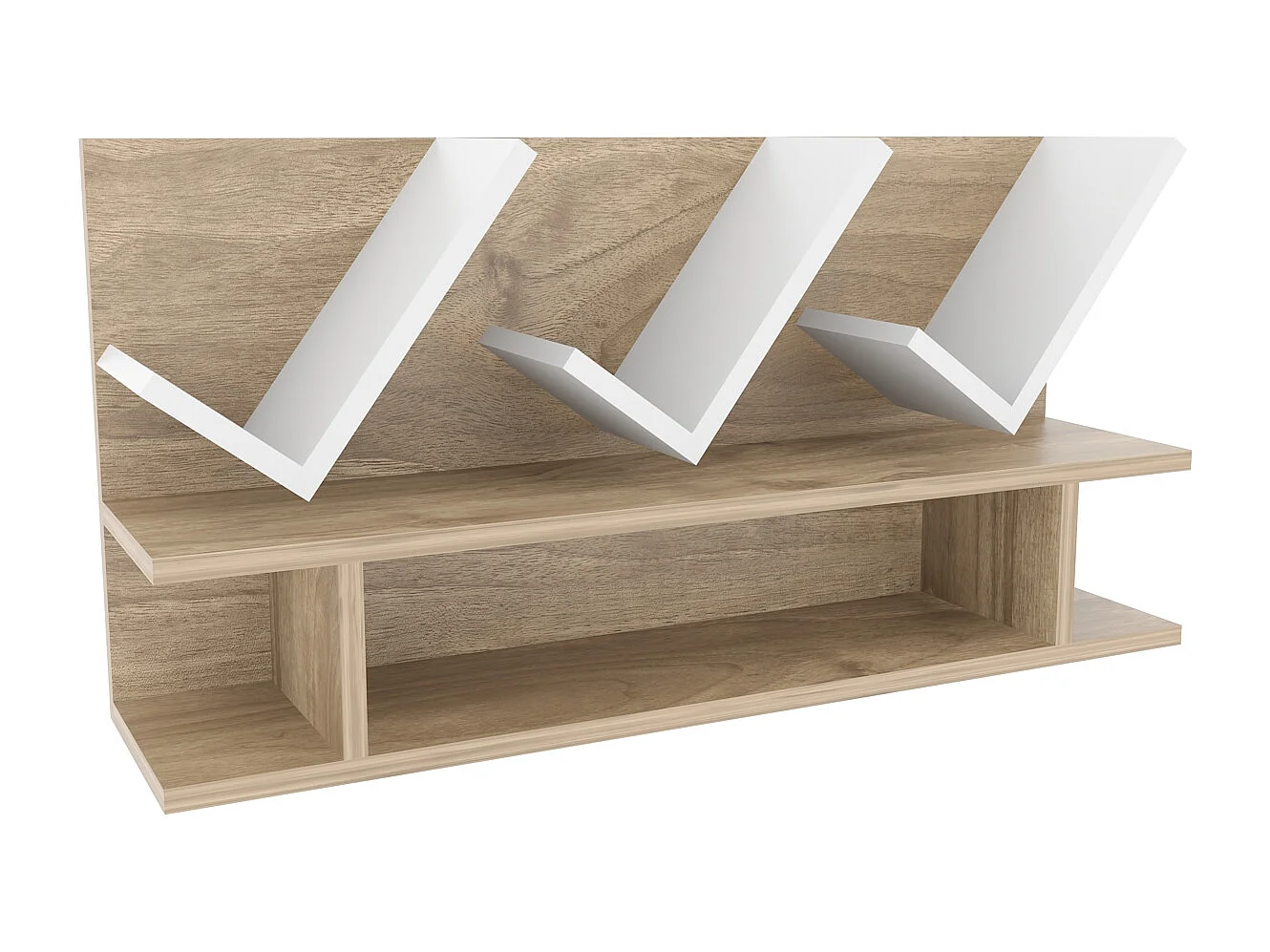 Etagère murale Larissa 90 cm design géometrique (Noyer et Blanc)