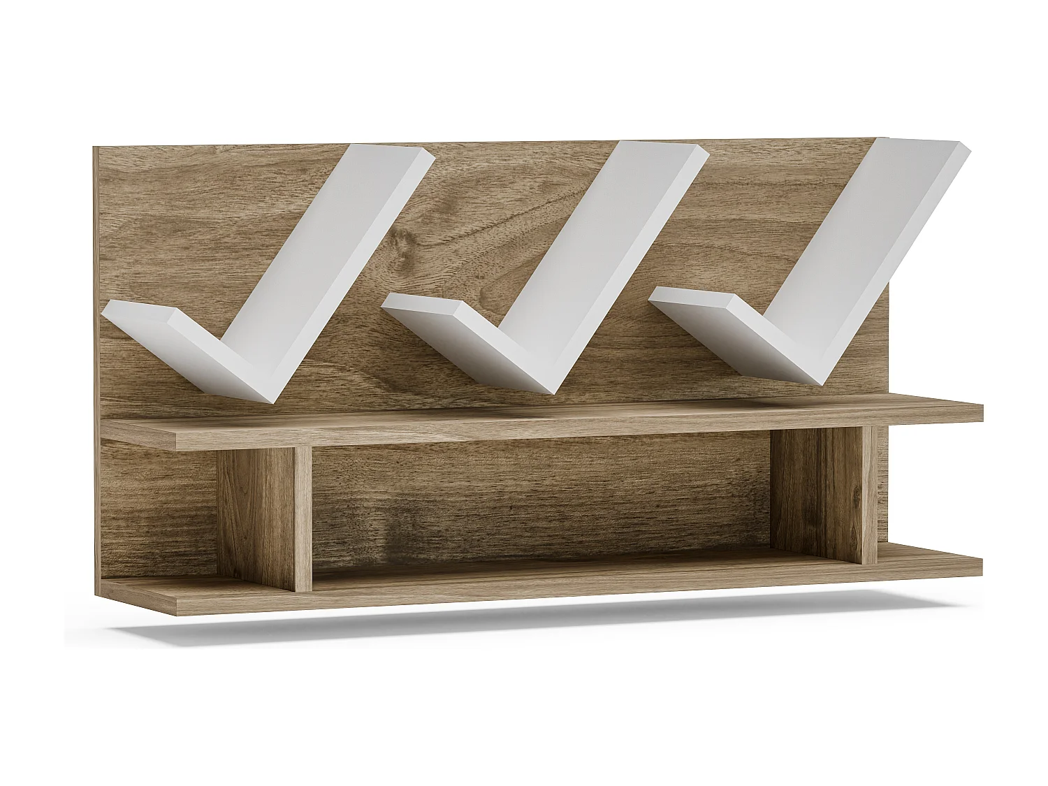 Etagère murale Larissa 90 cm design géometrique (Noyer et Blanc)
