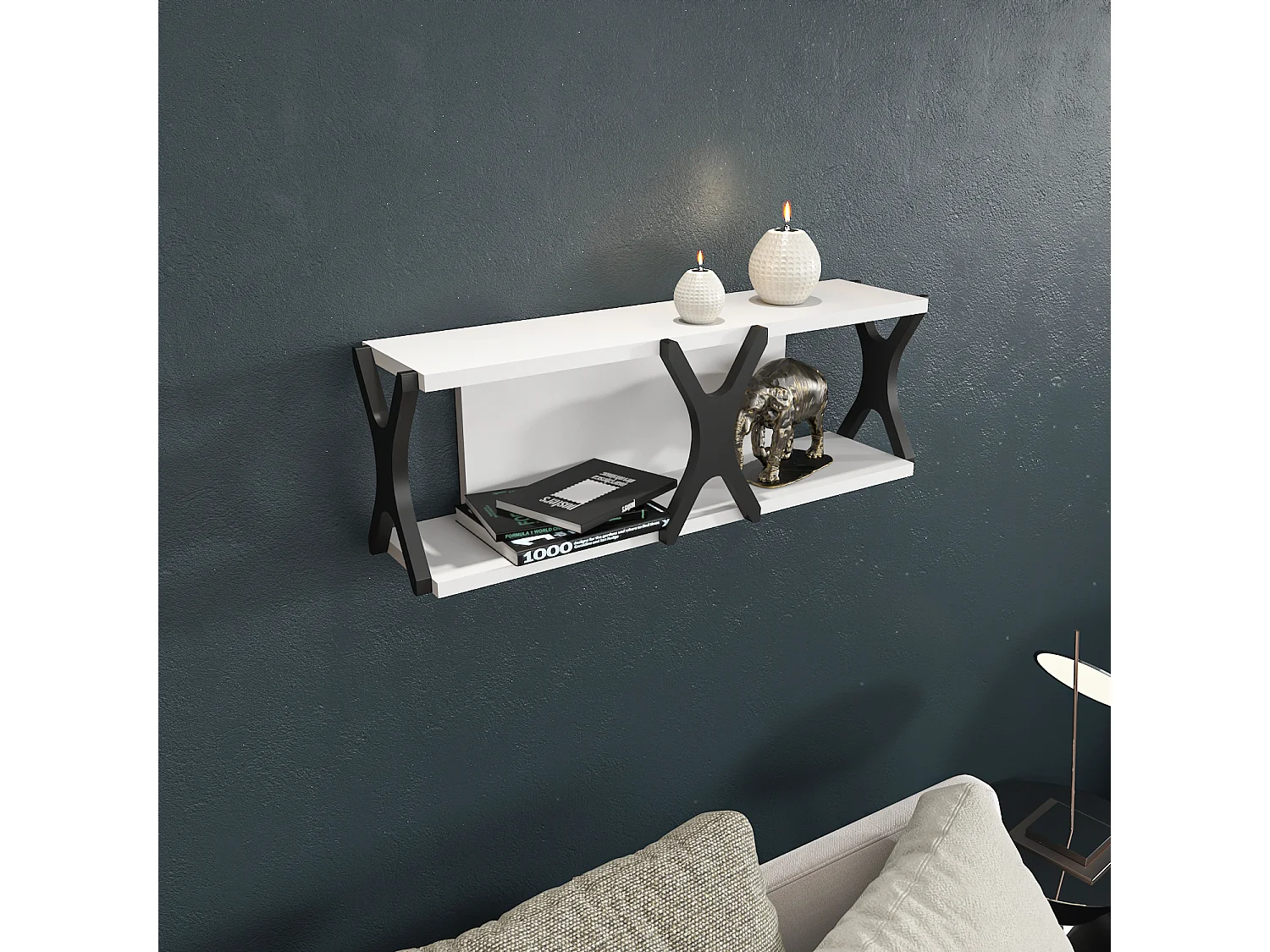 Étagère murale flottante Seza, 72 cm (Noir et blanc)