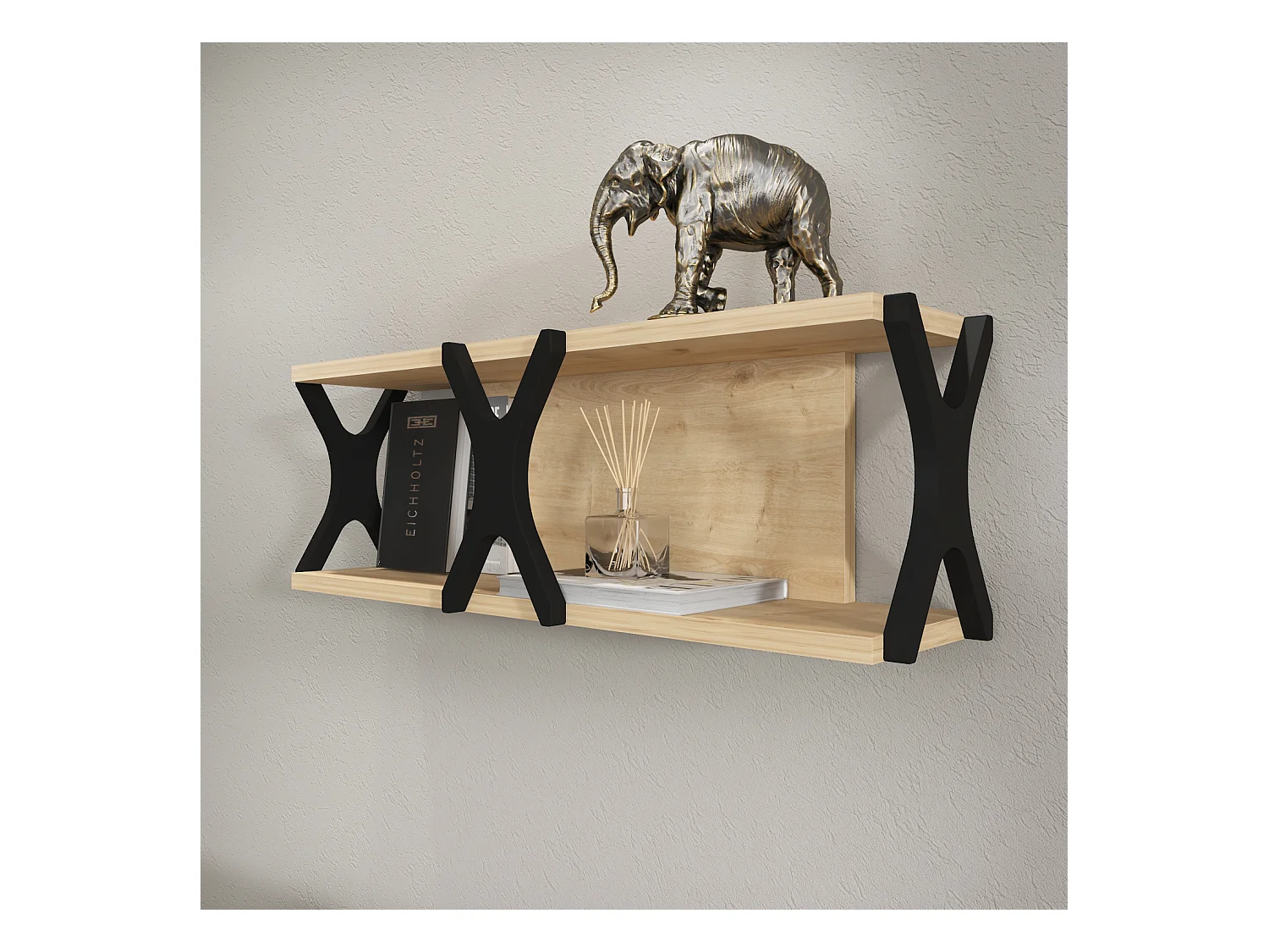 Étagère murale flottante Seza, 72 cm (Chêne et noir)