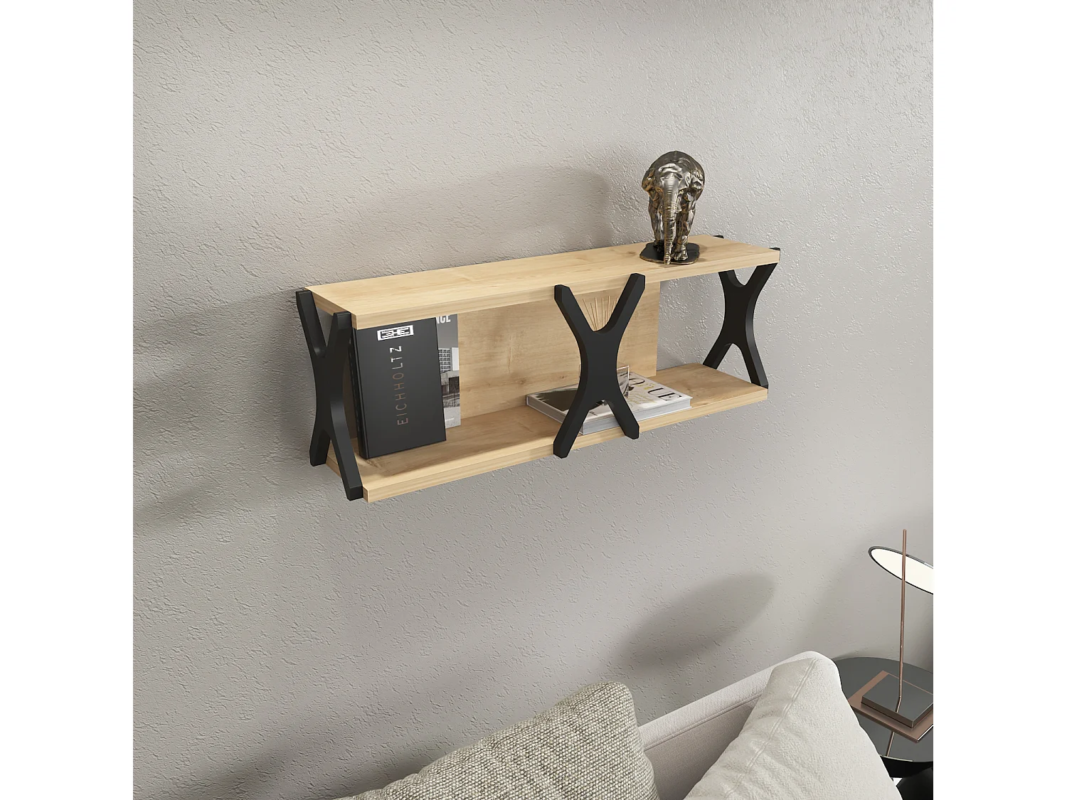 Étagère murale flottante Seza, 72 cm (Chêne et noir)