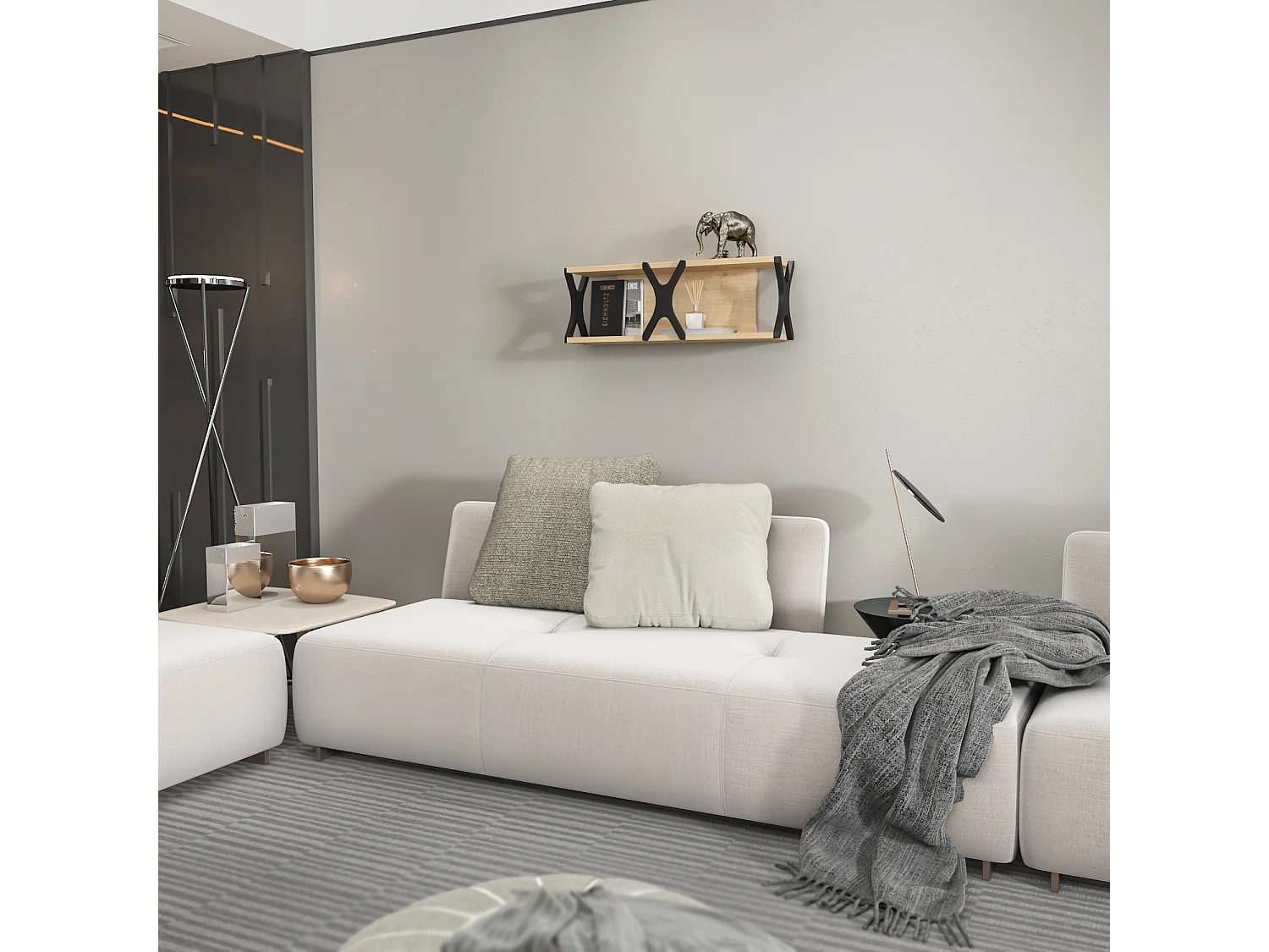 Étagère murale flottante Seza, 72 cm (Chêne et noir)