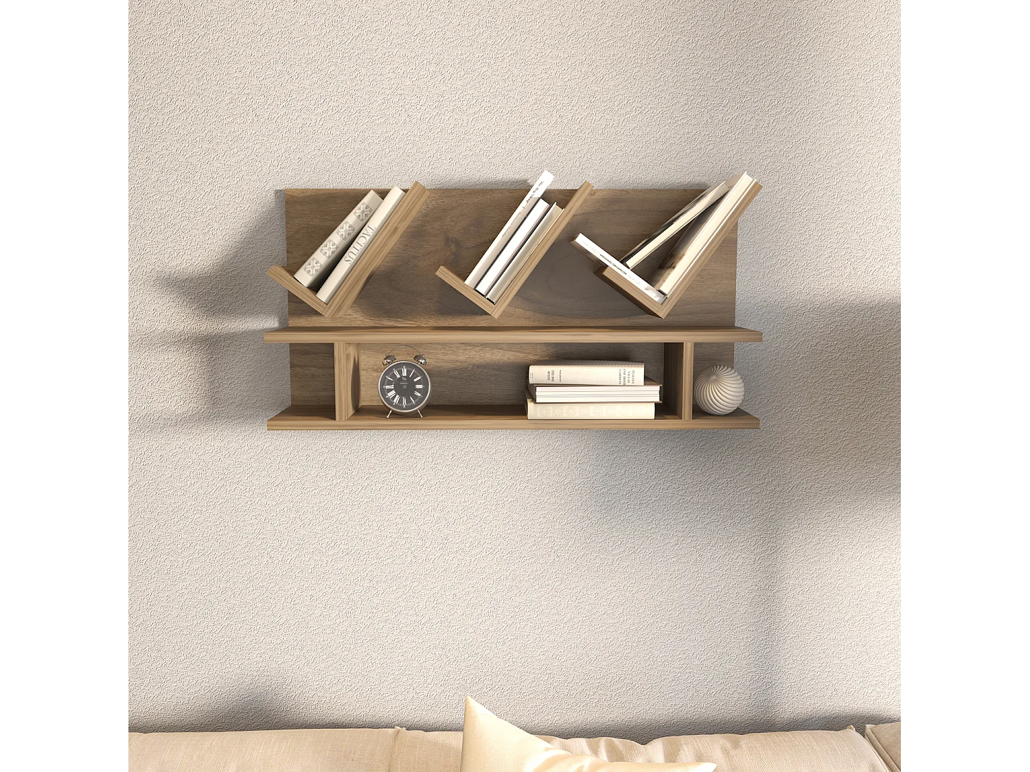 Etagère murale Larissa 90 cm design géometrique (Noyer)