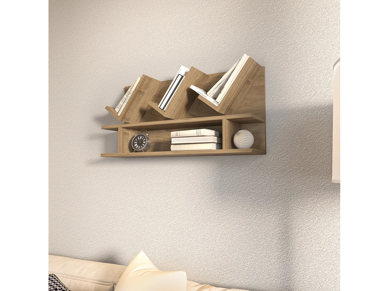 Etagère murale Larissa 90 cm design géometrique (Noyer)