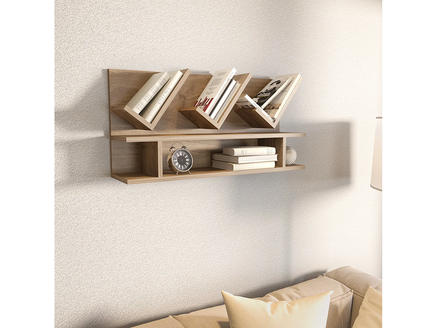 Etagère murale Larissa 90 cm design géometrique (Noyer)