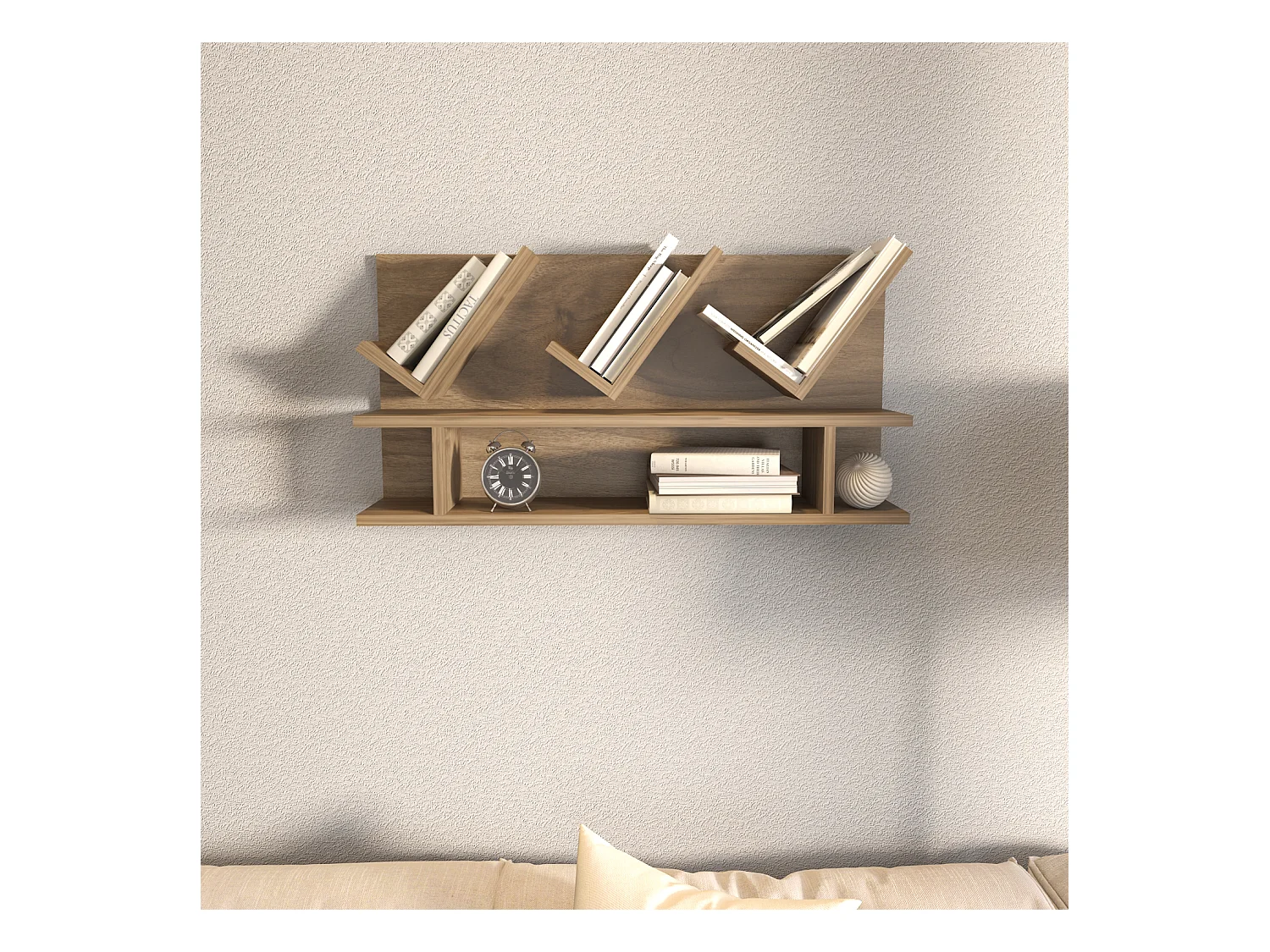 Etagère murale Larissa 90 cm design géometrique (Noyer)