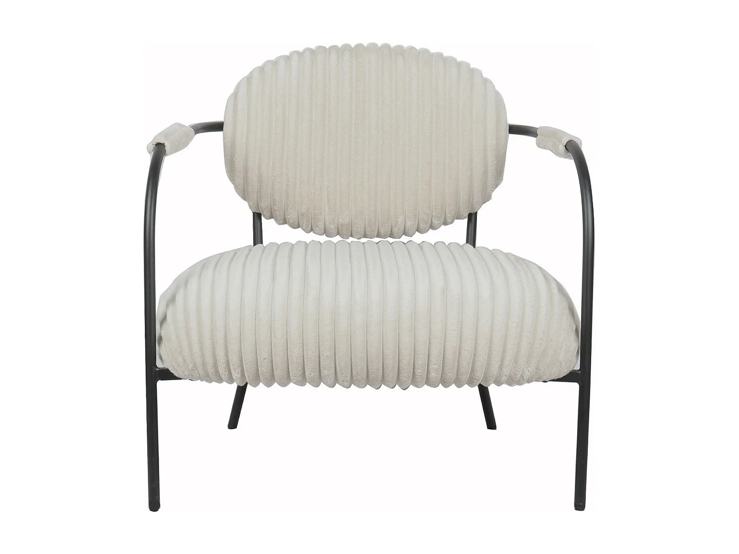 Fauteuil en velours côtelé beige et piètement noir - Léon