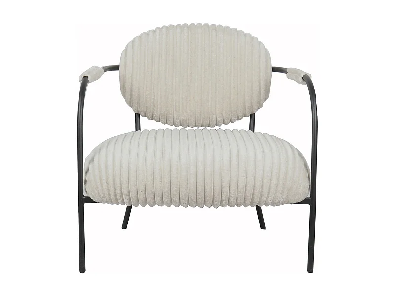 Fauteuil en velours côtelé beige et piètement noir - Léon