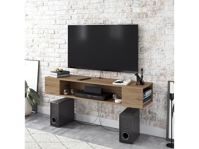 Meuble TV mural Peti flottant, compartiments ouverts, 135 cm, passage de câbles (Oud)