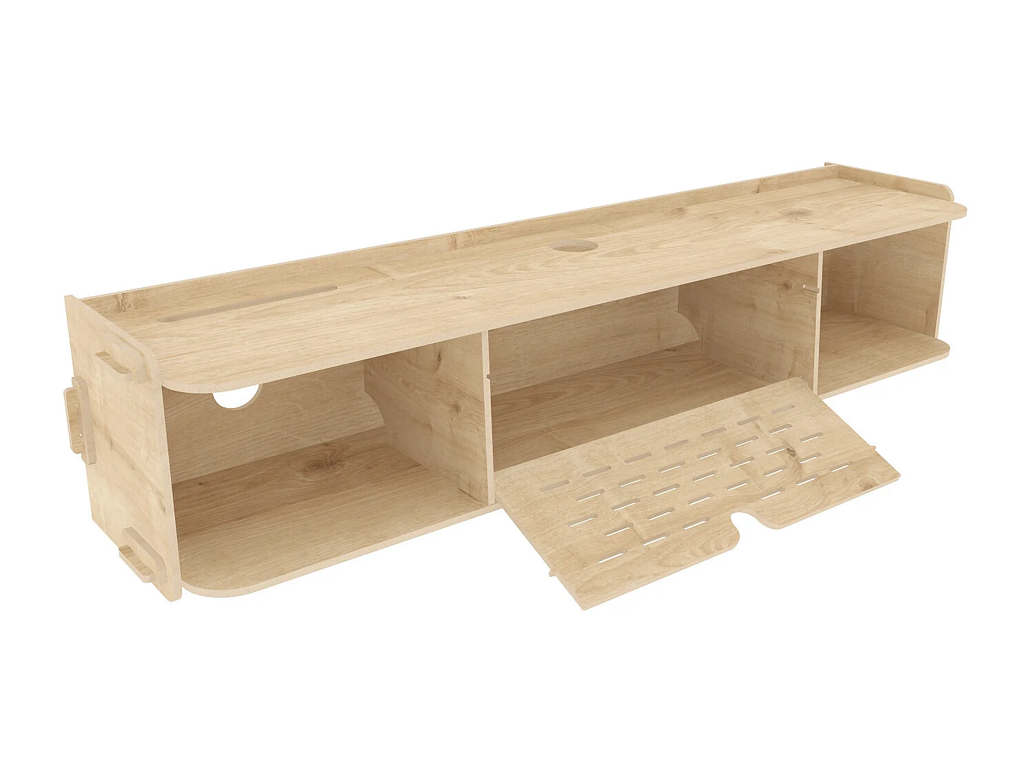 Meuble TV flottant Sima 116 cm avec placards et étagères