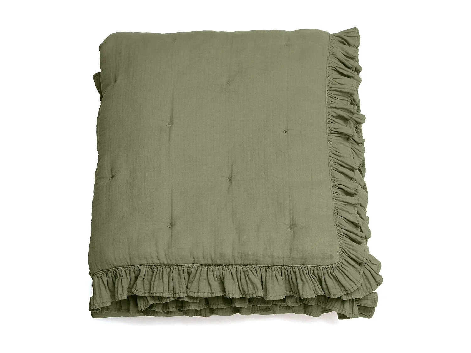 Couverture courtepointe en mousseline de coton 150x150 cm + 5 cm ELZA vert mousse