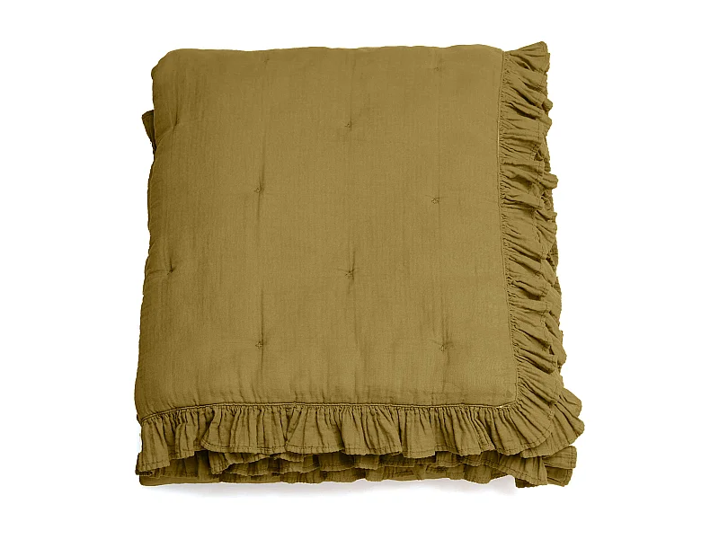 Couverture courtepointe en mousseline de coton 150x150 cm + 5 cm ELZA jaune jasmin