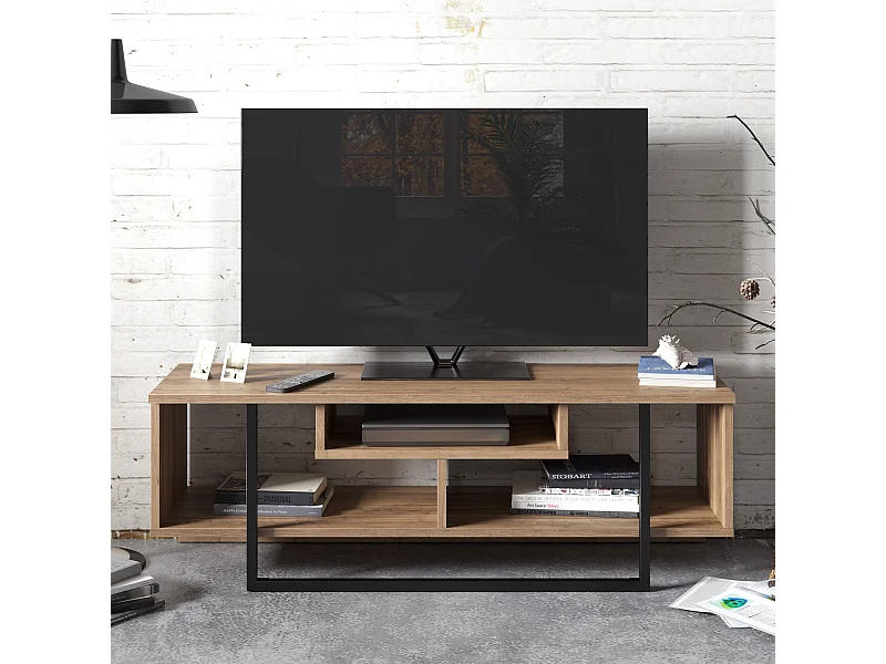 Meuble TV Asal de 12 cm avec le cadre en métal (Noyer et Noir)